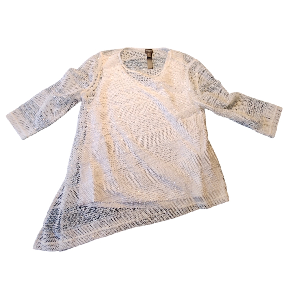 Chico’s Travelers Women's White 3/4 Sleeve Cover Up White Tank Top Size 2 (L)H26